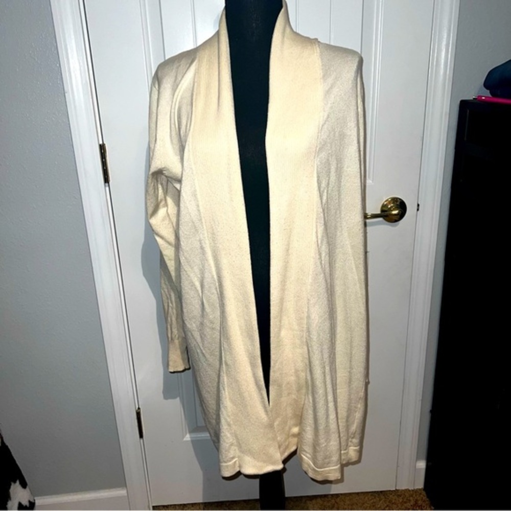 Karson & Taylor Large Women's Cardigan Open Front Cream Knit Sweater